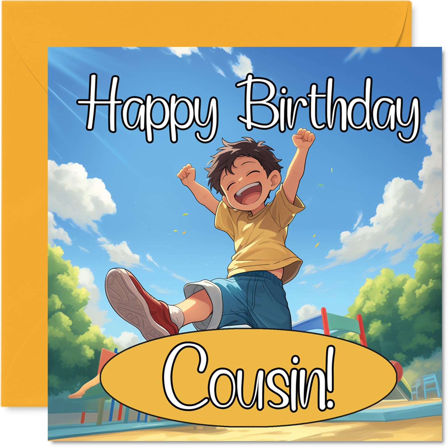 Cousin Birthday Card - Anime Party - Happy Birthday Card for Cousin from Family Relative, 145mm Animated Character Bday Greeting Cards