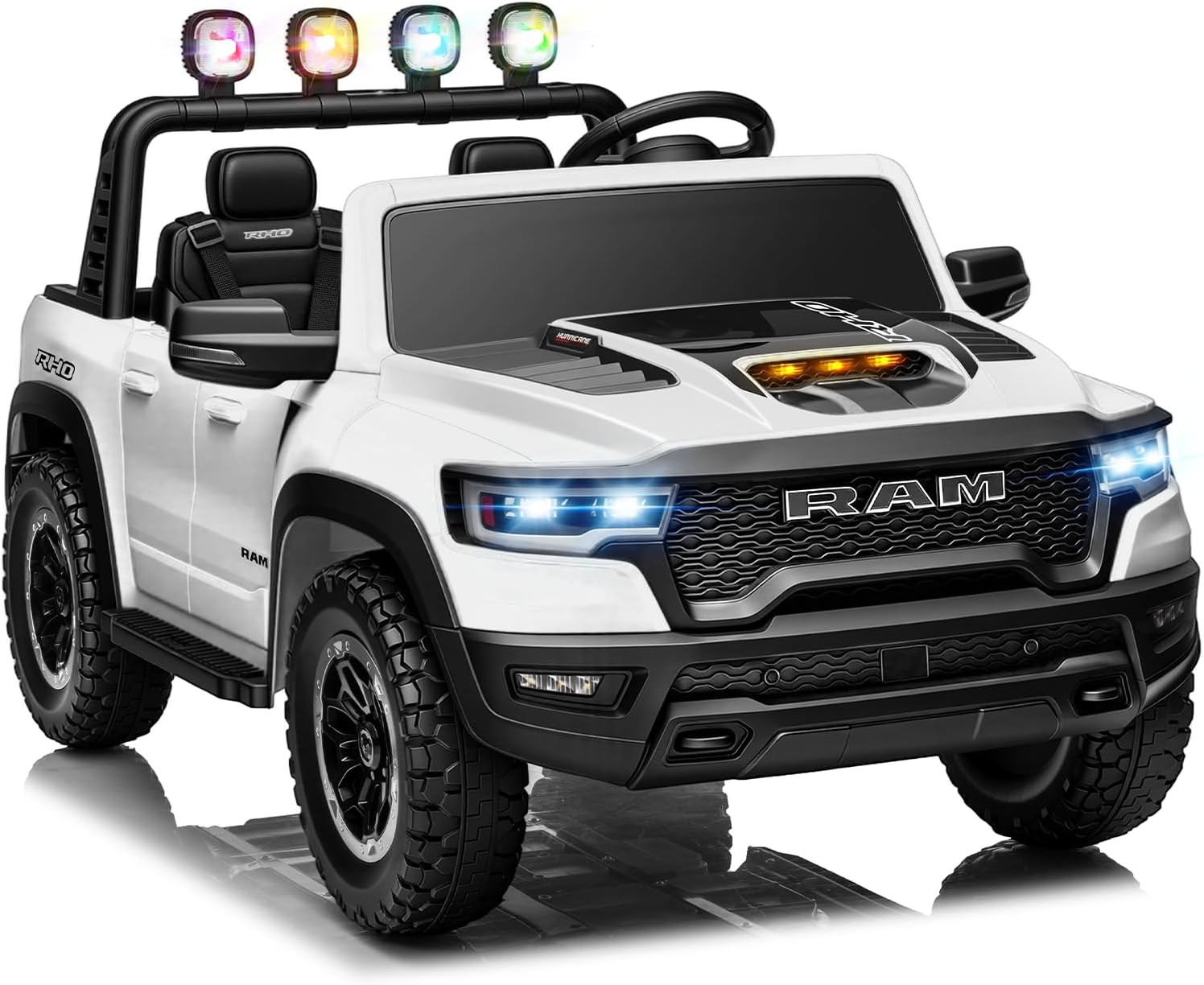 First Ride On 2 Seater Electric Car for Kids, Licensed RAM 1500 RHO 24V Ride on Truck w/Remote Control, Toddler Ride on Toys w/Bluetooth, LED Lights, Spacious Truck Bed, Gear Shifter