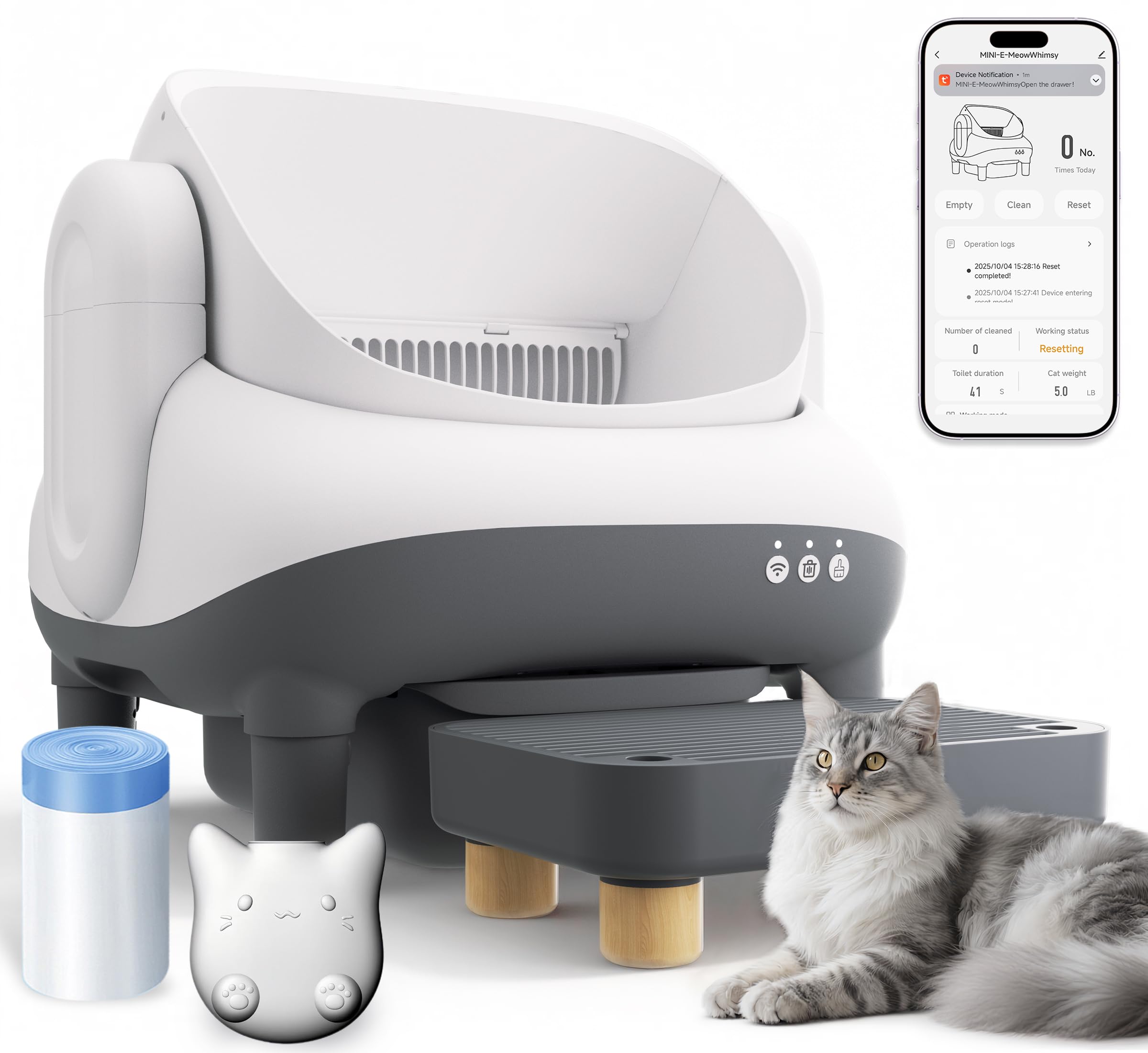 Self-Cleaning Cat Litter Box with Smart APP Control, Automatic Cat Litter Box with Triple Safety Protection (6 IR Lights & 4 Gravity Sensors), Open Top Design for Large Cats, Quiet & Odor Control