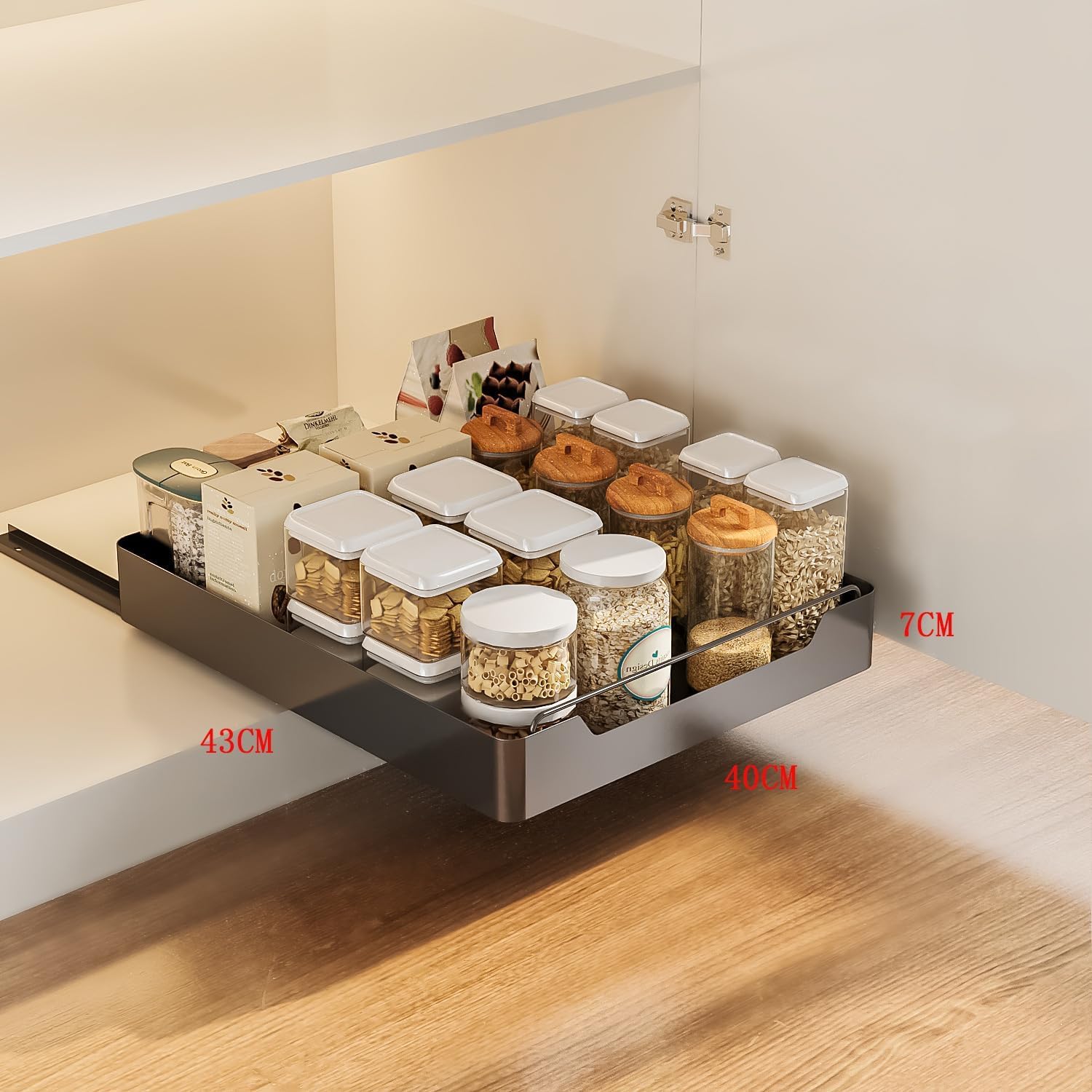GarveeHome Cassetto Estraibile per Mobili Cucina Senza Fori - Acciaio Inox 35x43x7 cm - Nero - Black 35 width-43 depth CM