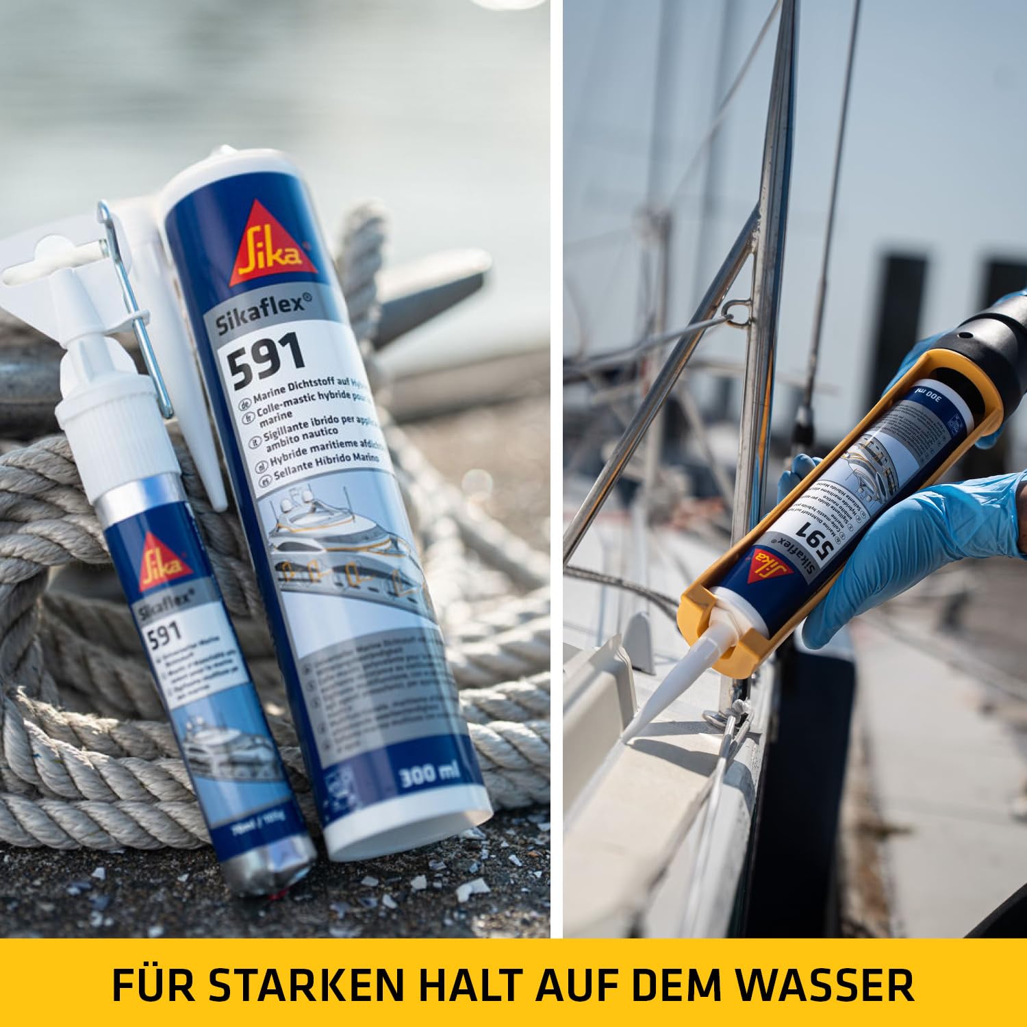 Sika - Sikaflex 591, witterungsbeständiger Dichtstoff für Marineanwendungen an Booten und Schiffen, Fugenabdichtungen innen und außen, 300 ml, weiß