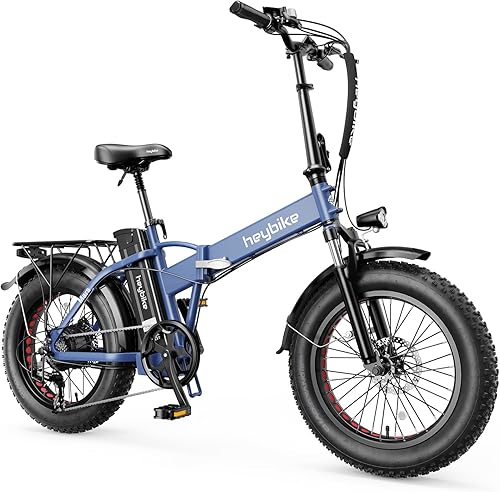 Heybike Mars - Bicicleta eléctrica plegable de 20 pulgadas x 4.0 con neumático grueso con motor de pico de 1000 W, batería extraíble de 624 WH y disponible en Yaxa El Salvador