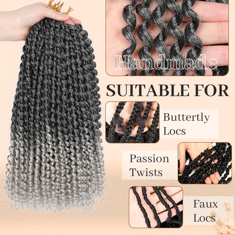 Passion Twist Hair 18 Inch Water Wave Passion Twist Crochet Hair Synthetic Braids for 6 Packs Passion Twist Crochet Braiding Hair Goddess Locs Long Bohemian Locs Hair (18 Inch, #1B/Silver)