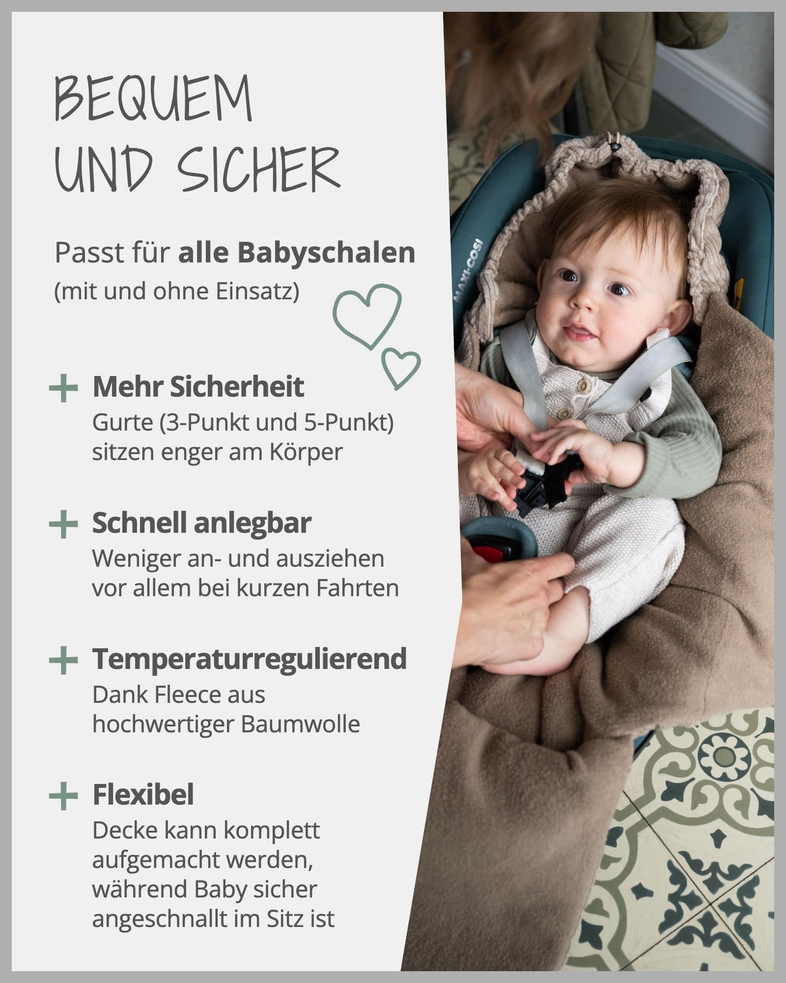 ULLENBOOM Einschlagdecke Babyschale, 100% OEKO-TEX, Cord Sand, Babydecke für Kindersitz oder Kinderwagen, Herbst Winter