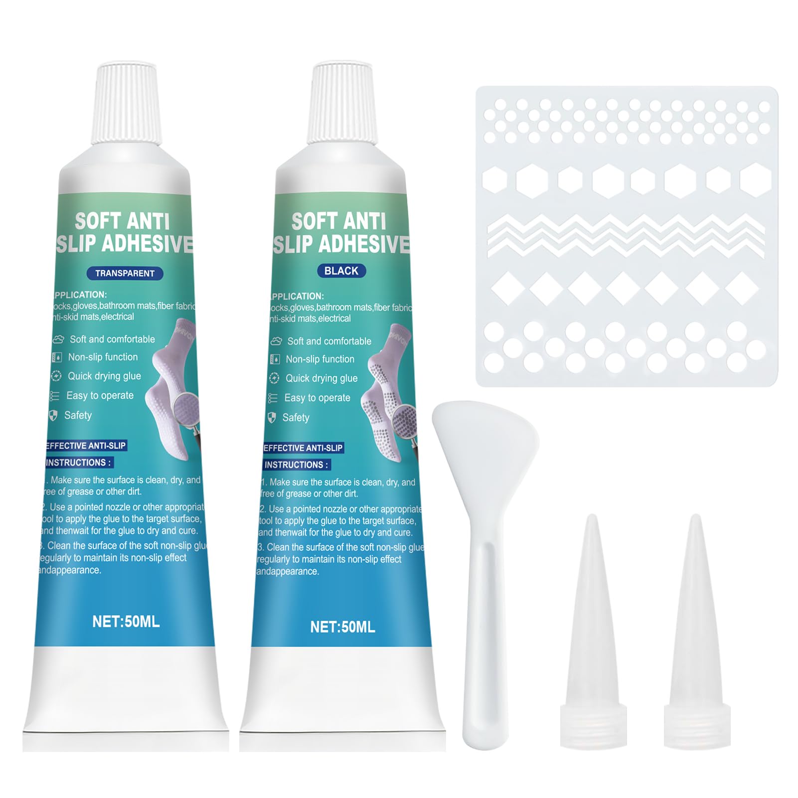 Ganbaro® Sock Stop Non Slip Adhesive,Fabric Paint for Anti-Slip Socks,Bathroom Mats,Appliance Anti-Slip Quick-Drying Soft Adhesive 50ml*2PC, black,translucent