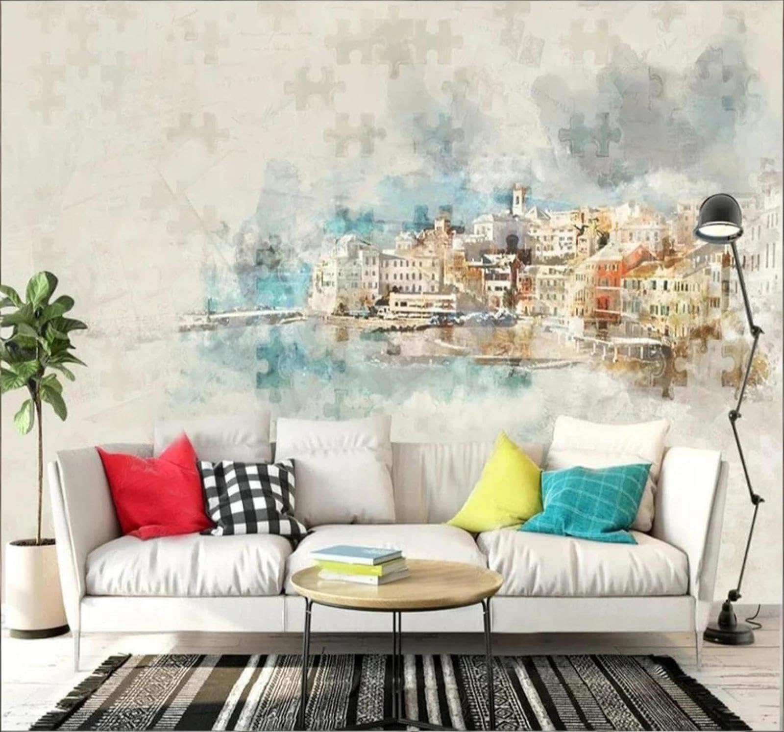 XLMING Retro Hand Drawn Abstract Urban Architecture Landscape 3D Wallpaper Luxury Home Dining Decor Paste Sofa Living Room The Wall for Bedroom Mural-150cm×105cm