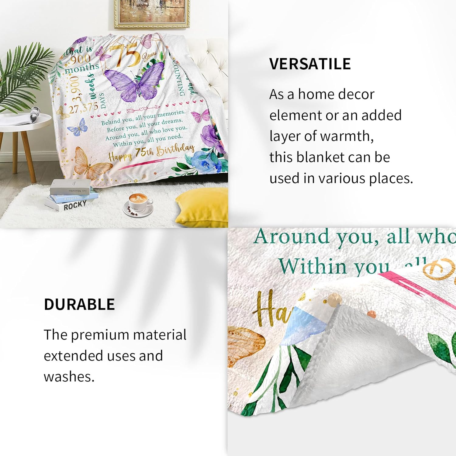 75th Birthday Gifts for Women, Gifts for 75 Year Old Woman, 75 Year Old Birthday Present for Women, 1951 Bday Present for Woman, 75th Bday Decorations for Female Throw Blanket 50"X60" - Image 5