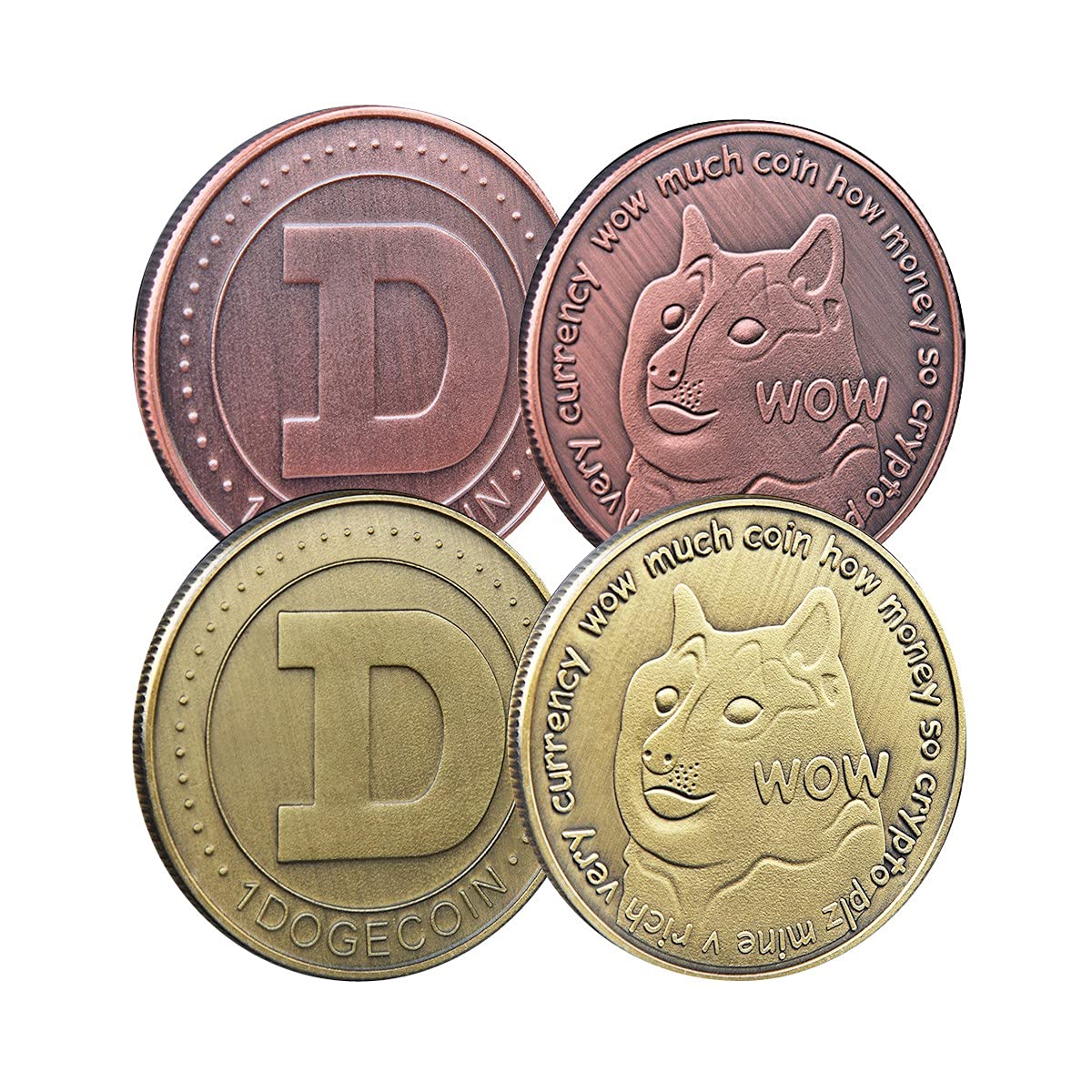 2pcs Copper Dogecoin Commemorative Doge Coins 2021 Limited Edition Metal Copper Plated Coins Doge Meme Wow to The Moon with Coin Protective Case Gifts for Dogecoin Collectors Fans, Cryptocurrency