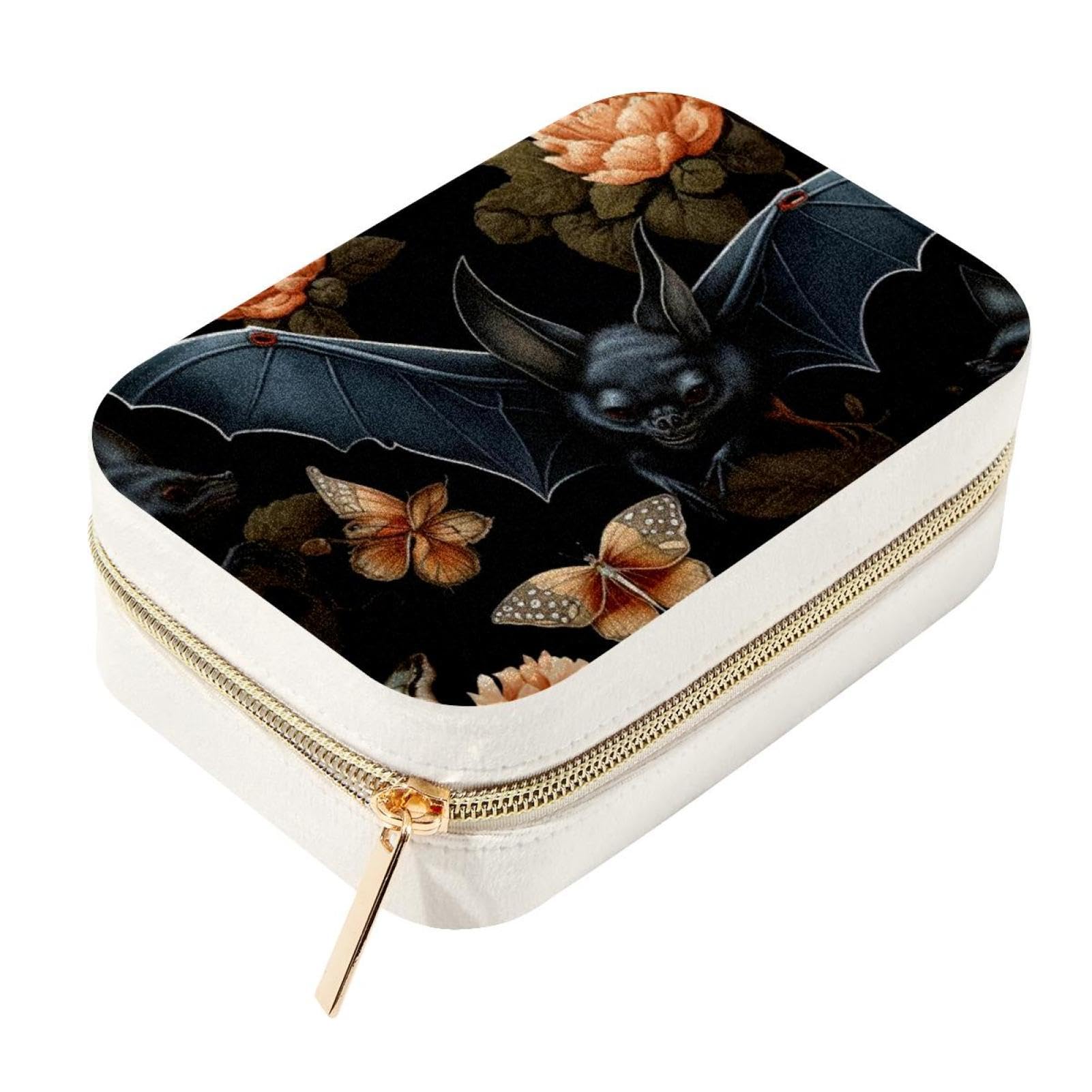 Boîte à bijoux de voyage en velours chauve-souris, rangement bague et collier
