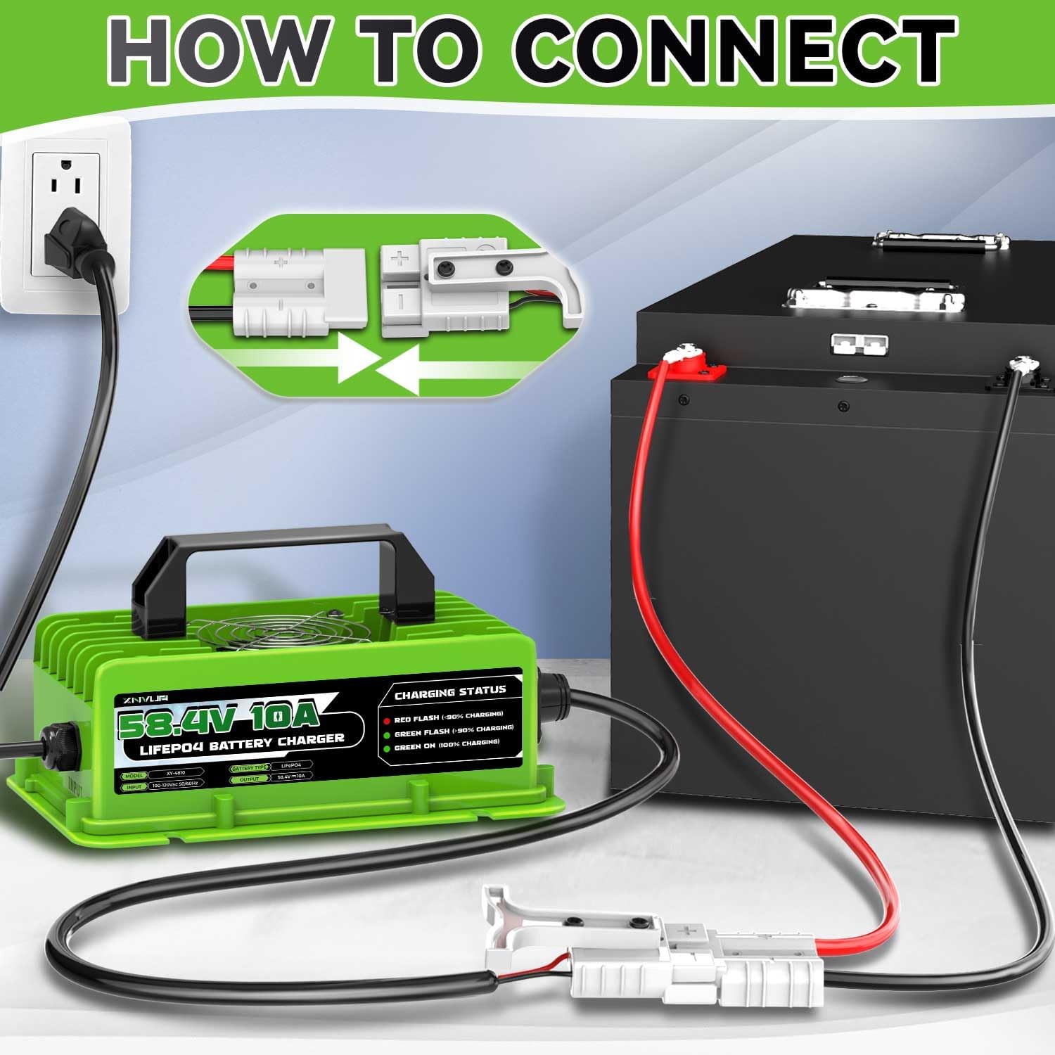 58.4V 10A LiFePO4 Battery Charger 48V(51.2V) 10A Rechargeable Charger for Lithium Iron Phosphate Battery - Image 6