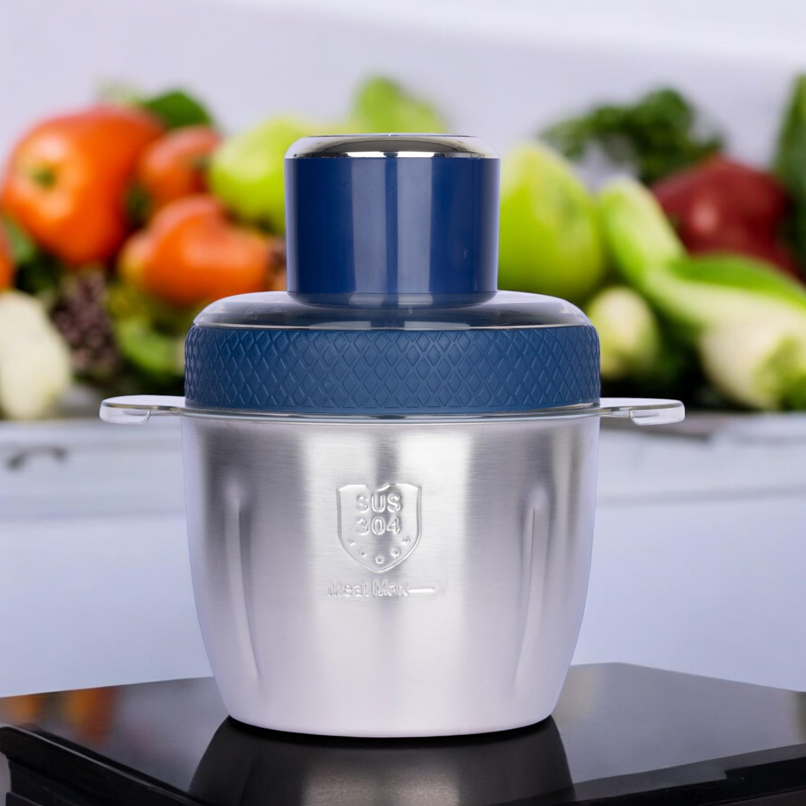 REMICH 3L Electric Food Processor Vegetable Chopper – 2 Speed Modes with 4 Sharp Blade for Kitchen –Mincing/Chopping/Pureeing/Grinding – Used For Dough Stirring, Meat, Nuts, Fruits (Blue_300W)-image-3