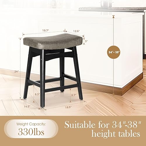 Miniatura 76 de Sophia & William Juego de 4 taburetes de bar de altura de mostrador, modernos taburetes de bar de piel sintética sin respaldo con patas de madera