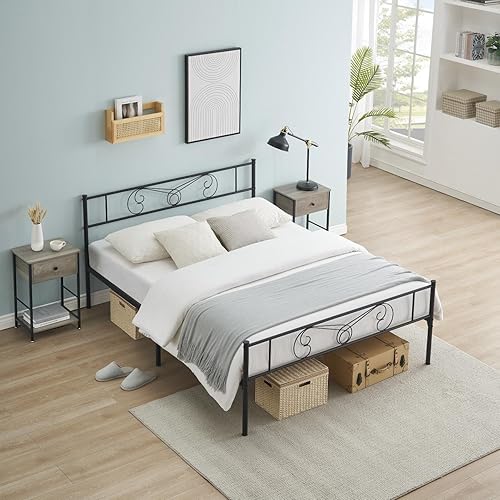 Miniatura 16 de IDEALHOUSE Base de cama de metal tamaño King con cabecero y estribo, marco de cama King con almacenamiento, base de colchón de metal, no necesita