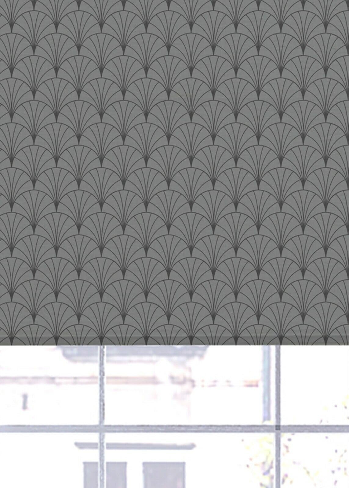 Lister Cartwright Oriental Fan Blackout Roller Blinds Windows Blinds Child Safety Easy Fit Made to Measure (Charcoal, 150 cm Width x 140 cm Drop)