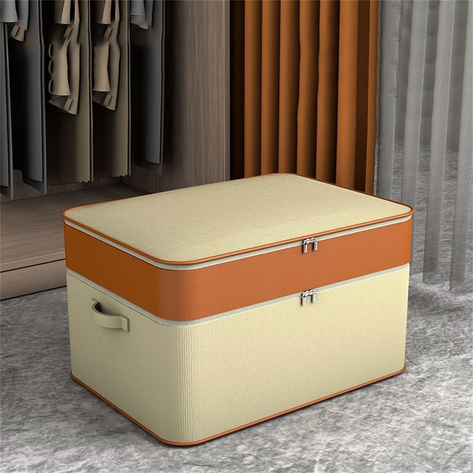 Bolsas Almacenaje Ropa Caja De Almacenamiento De Ropa No Tejida con Asa Y Caja De Almacenamiento Plegable con Cremallera Organizador Armario para Edredones(63x43x35cm)