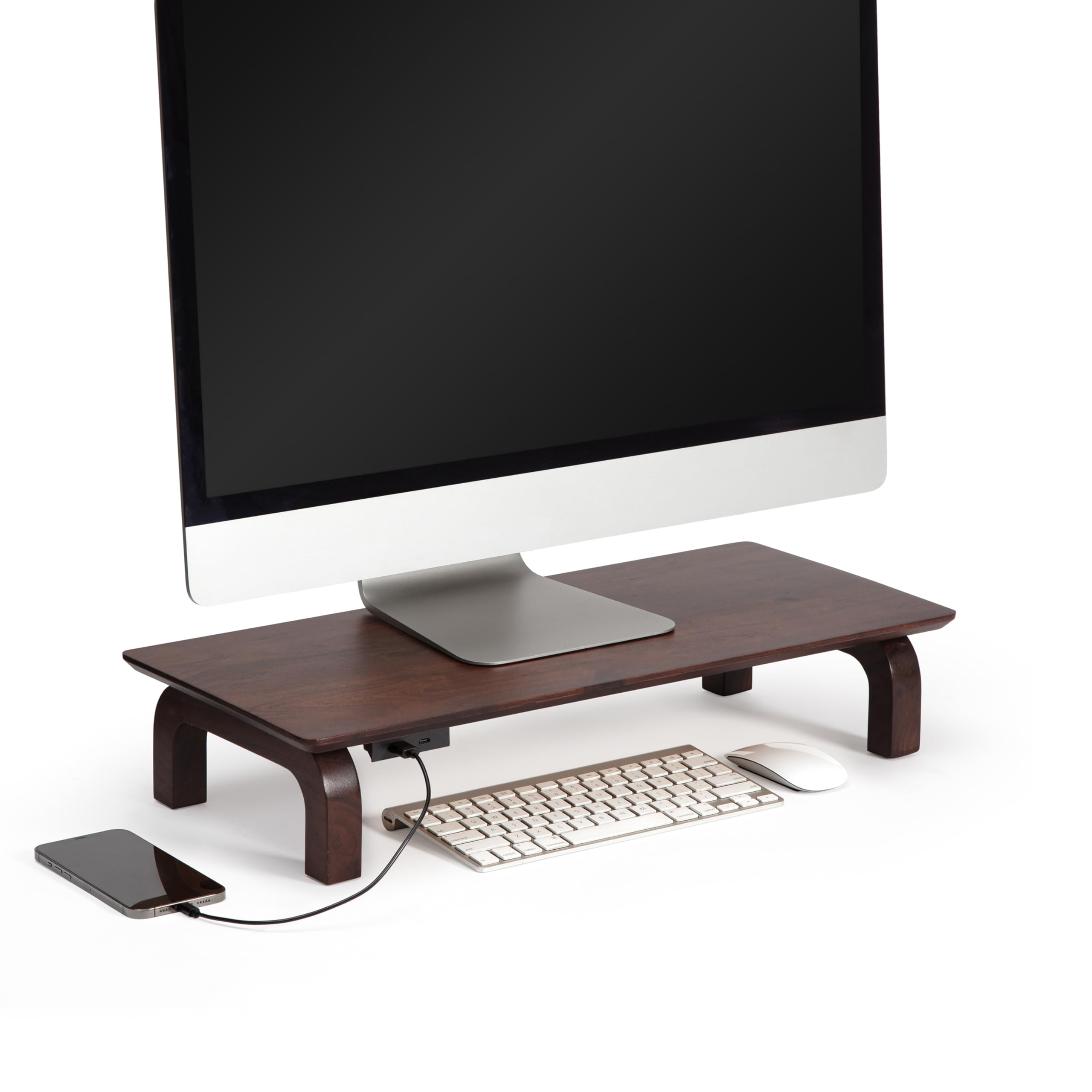 Anji MountainWood Monitor Stand Riser Desk Desktop Organizer Table For Home, Office Workspace, Laptop Riser, Ergonomic Design Stand for Gaming Setup , With Power Source, Walnut