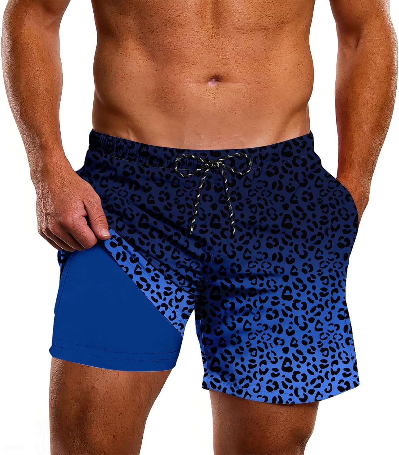 Cozople Men's 5.5" Inseam Swim Trunks Detachable Built-in Compression Liner Quick-Dry Anti-Chafing Design for Water Sports