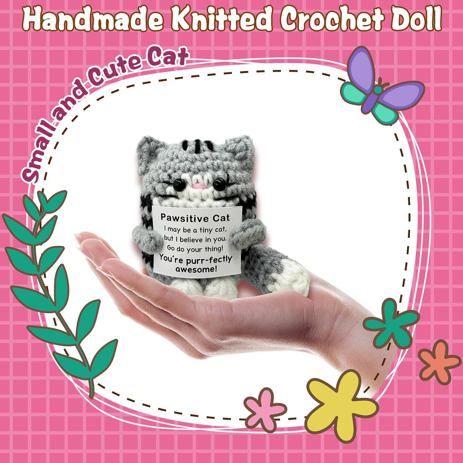 Mini Crochet Cats Gifts for Cat Lovers, Positive Crochet Animals, Inspiring Mini Cute Cats Decor Gifts for Best Friends - Image 2