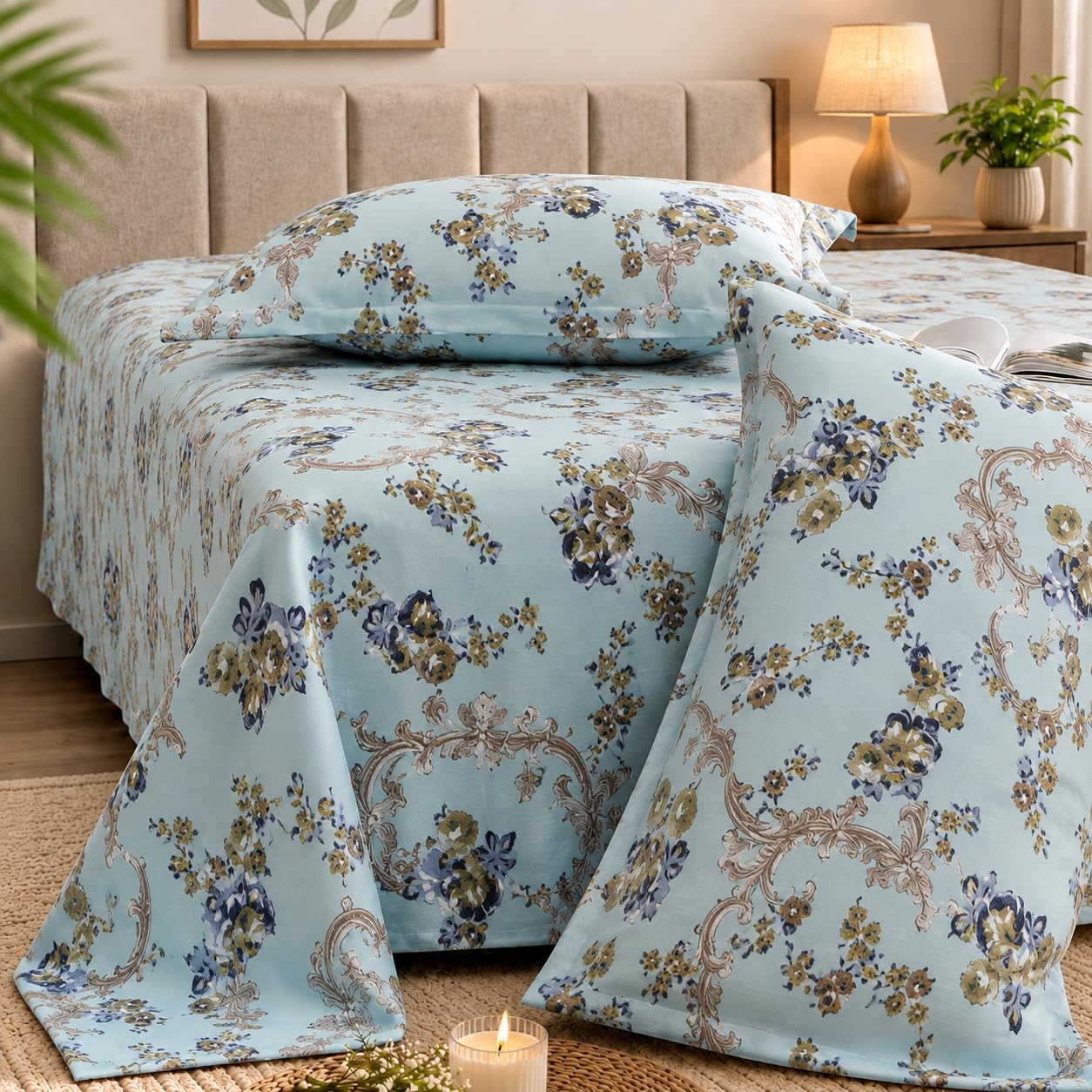 Cortina 100% Cotton 144 TC Double Bedsheet for Bed with Pillow Covers | Soft & Breathable Cotton Bedsheet | Durable, Fade Resistant Skin Friendly | for Home & Hotel Use (Grey, Single)