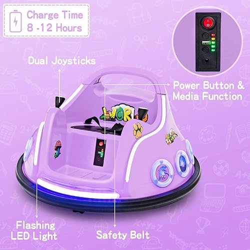 Miniatura 4 de HONEY JOY Coche parachoques para niños pequeños de 12 V, funciona con batería, joysticks duales, luz LED intermitente y música, juguetes de vehículo