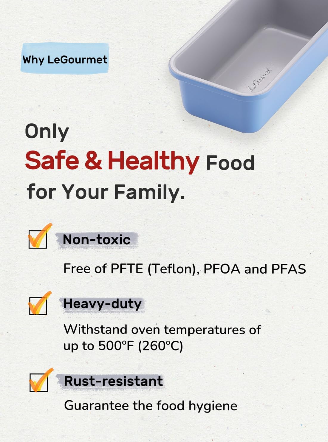 LeGourmet Nonstick Bread Loaf Pan 9 X 5 Inch, Ceramic Coating, Non-Toxic, Rust Resistant Aluminized Steel, Perfect 1 lb Baking Dish for Meatloaf, Pound Cake & Brownie (Cyan) - Image 4