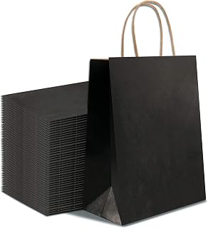 Gift Bags 25 Count 10”x4.75”x12.5” IN Large Black Paper Bags Groomsmen Bags, Shopping Bags, Retail Bags, Party Bags Merchandise Bags, Gift Bags with Handles