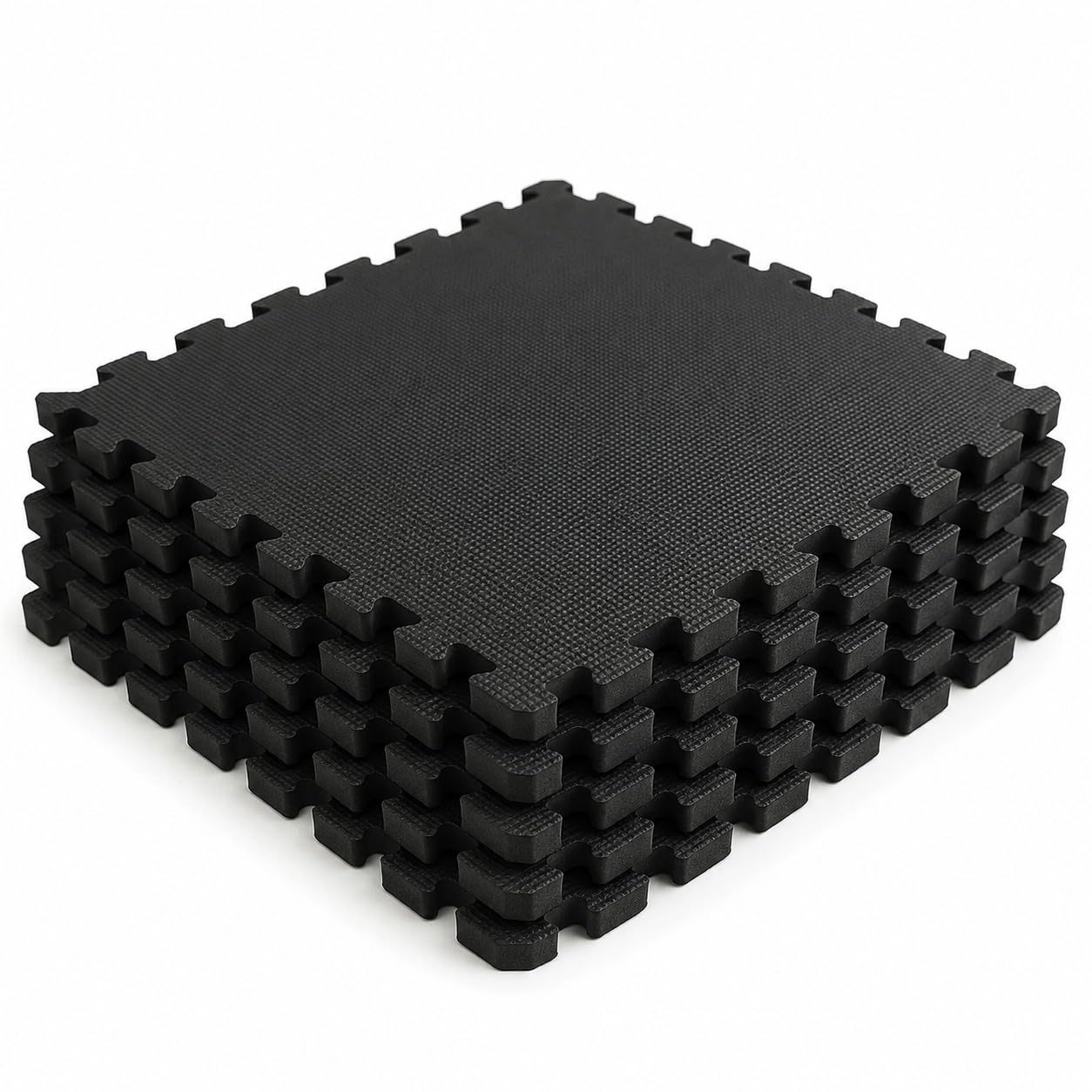 EVA Foam Interlocking Floor Mats 30 x 30cm, Non-Slip Puzzle Gym Tiles for Home Exercise, Yoga, Playroom, Garage and Workshop, Black, Pack of 18 (Without Border)