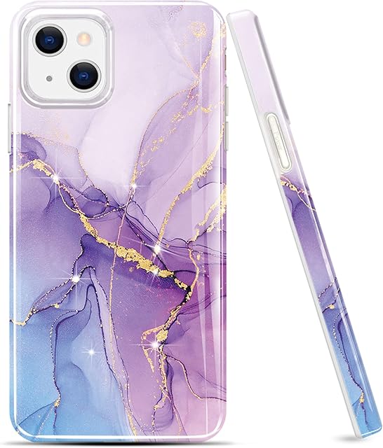 luolnh Gold Glitter Sparkle Case Compatible with iPhone 14 Plus Case Marble Design Shockproof Slim Soft Silicone TPU Bumper Cover Phone Case for iPhone 14 Plus 6.7 Inch 2022 -Purple/Blue