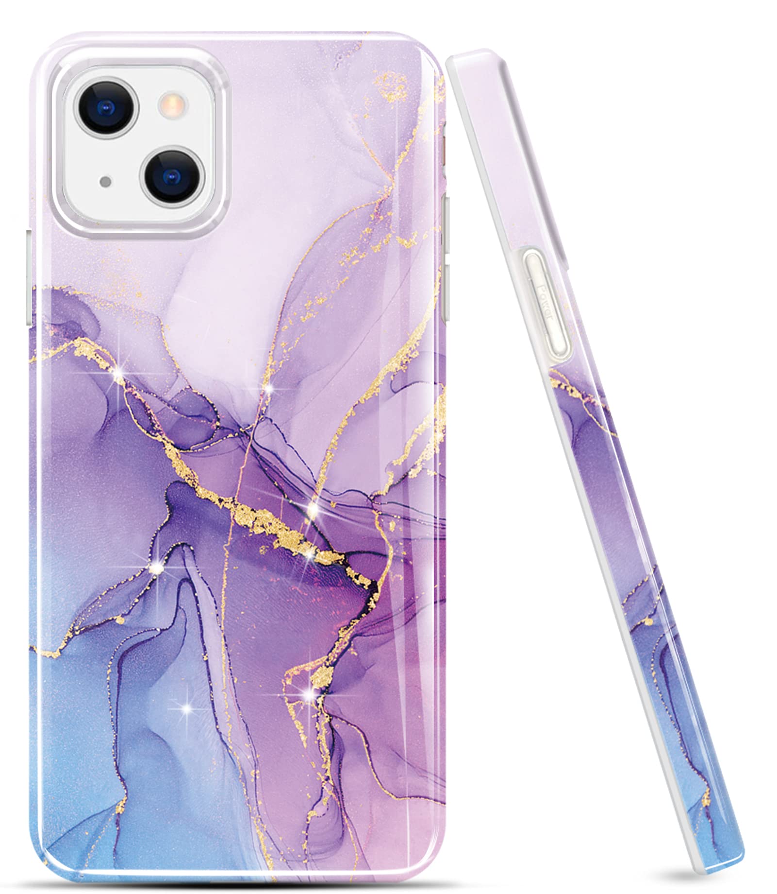 luolnhGold Glitter Sparkle Case Compatible with iPhone 14 Case Marble Design Shockproof Slim Soft Silicone TPU Bumper Cover Phone Case for iPhone 14 6.1 Inch 2022-Purple/Blue