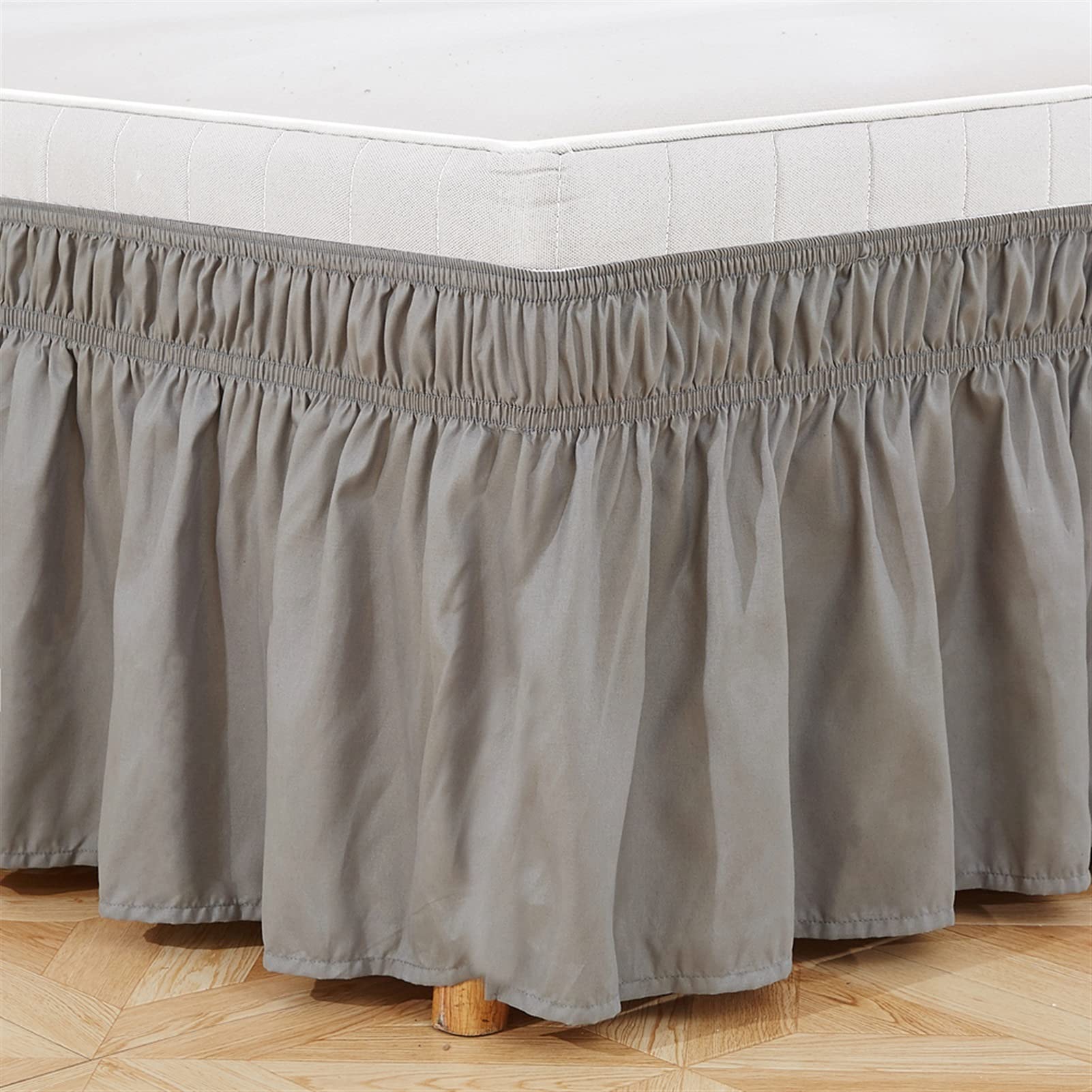 Rund um elastische Rüschen Bettrock Rüschen Hirten Solid Home Bett Röcke 15 Zoll Twin/Full/Queen Bettrock (Color : Light Grey, Size : Queen 60x80x15 inch)