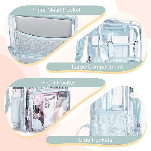 Miniatura 3 de mommore Mochila transparente resistente, grande, transparente, para escuela, PVC, aprobada para estadios, mochila transparente