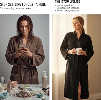Lotus Linen Long Waffle Cotton Robes for Women Monogram, Lightweight, Soft Kimono Spa Bathrobe with Pockets