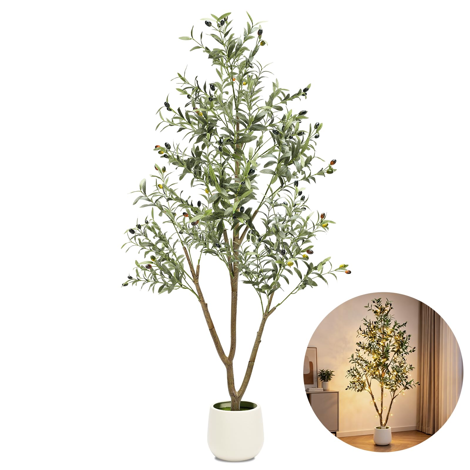 Photo 1 of 6FT Artificial Olive Tree with Lights & Planter, Realistic Faux Olive Plant