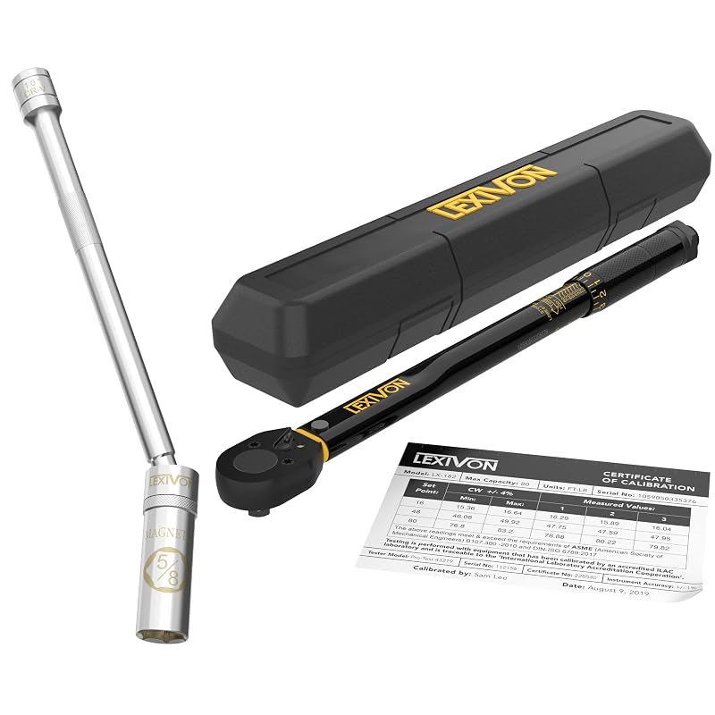 LEXIVON Kit com Soquete Magnético Articulado para Vela 5/8 pol. e Chave de Torque 3/8 pol. 13,6–108,5 N·m, 2 peças