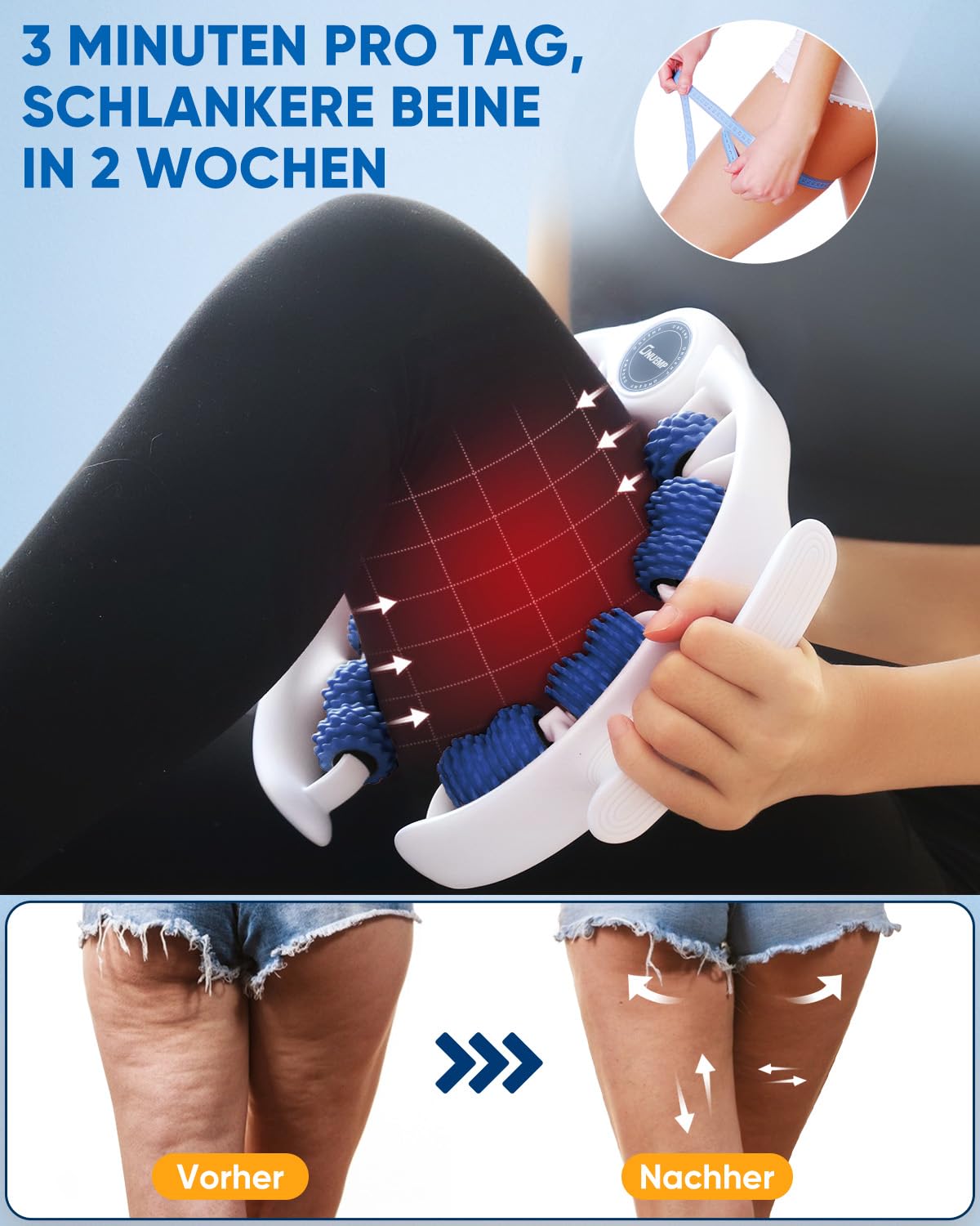 Neu Beine Roller Cellulite MassagegeräT, 14 Rolle Anti Cellulite Oberschenkel, 360° Massageroller Beine Mit Griff, Bein Massage Faszienrolle für Lipödem, Lymphdrainage, Circular Leg Clamp Massage