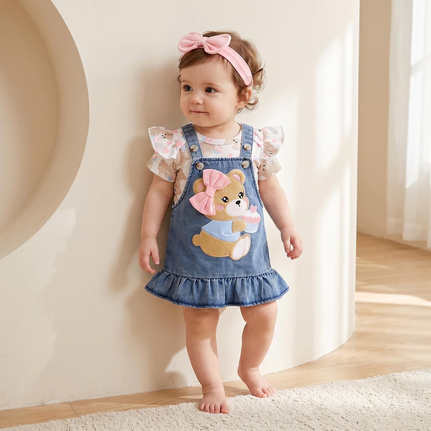 Baby Girl Clothes Ruffle Romper Bear Suspender Skirt Outfit 0-18M image 3