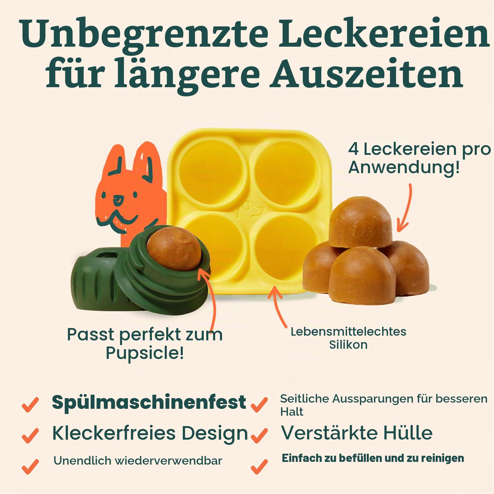 WOOF Pupsicle and Treat Tray - Langlebiges interaktives Hundespielzeug gegen Langeweile und Silikonform - wiederverwendbar, spülmaschinenfest - für kleine Hunde von 4,5-11,3 kg
