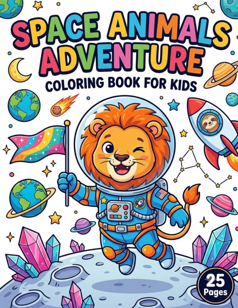 Space Cute Astronaut Animals Adventure: Cute Astronaut Animals in Outer Space, Planets, and Rockets - Fun Coloring Pages for Kids Ages 3-8