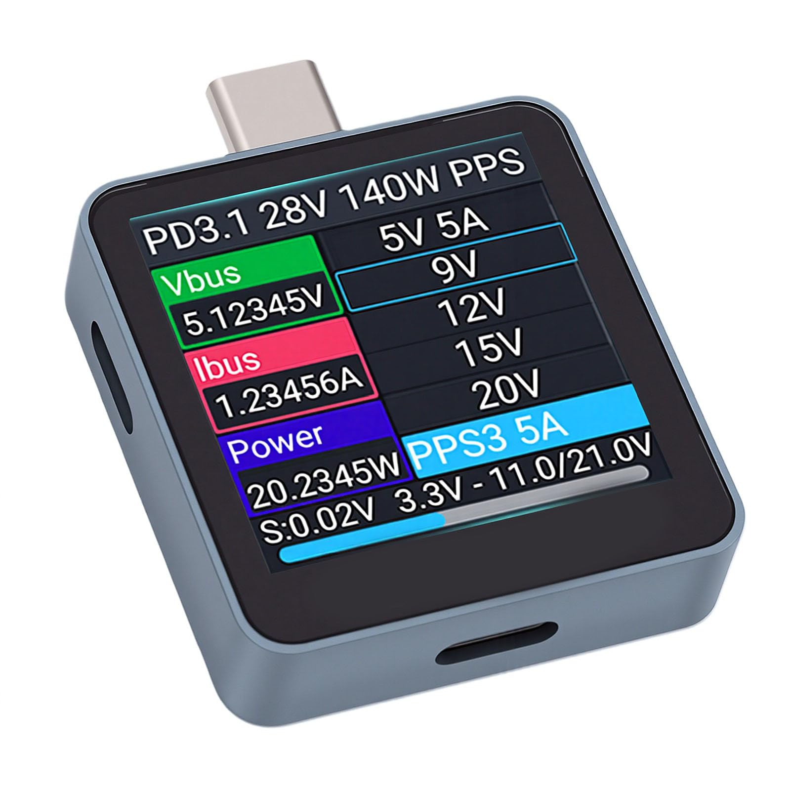 Probador USB C 0-36V 0-7A con Pantalla IPS a Color de 1,54 Pulgadas