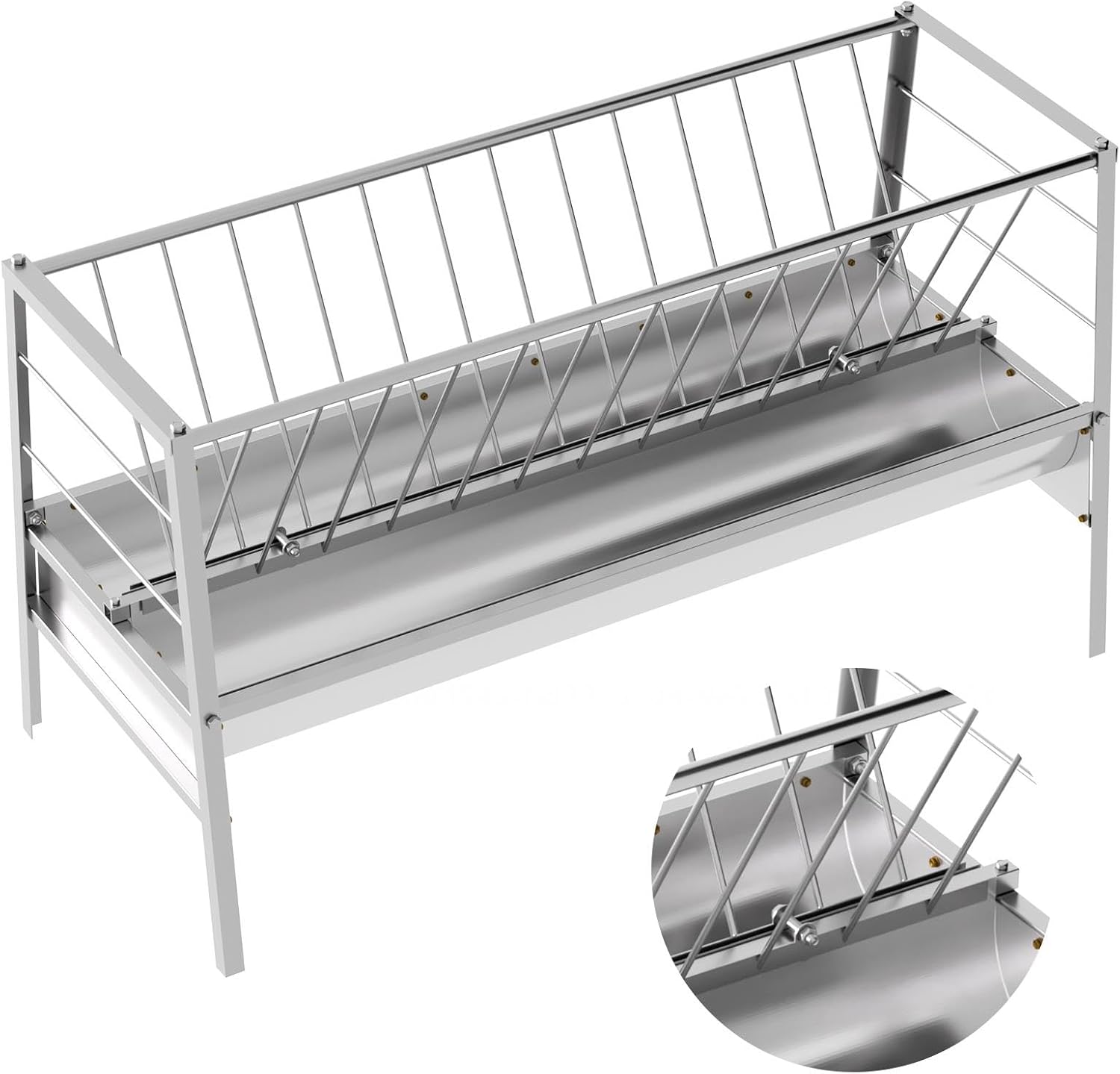 2 in1 Hay Feeder for Goat, 77 Gallon Stainless Steel Hay Feeders for Pasture, Easy to Install and Cleaning Livestock Feeders for Horse, Outdoor Indoor Use for Farms, Silver