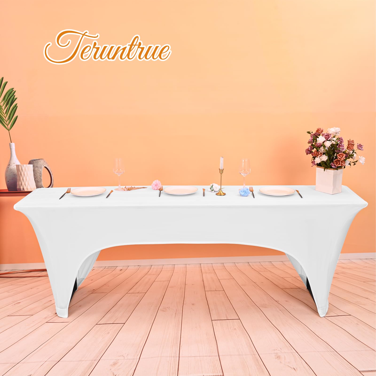 Teruntrue Copritavolo per tavolo da birra, impermeabile, impermeabile, 220 x 50 cm, nella parte inferiore ci sono 4 tasche per piedi, lavabile, per banchetti all'aperto (bianco)