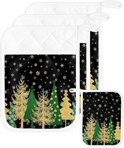 Miniatura 56 de Juego de 5 agarraderas de tela de toalla para cocina, antideslizantes y aislantes de calor, con bolsillo, guantes gruesos para horno, posavasos