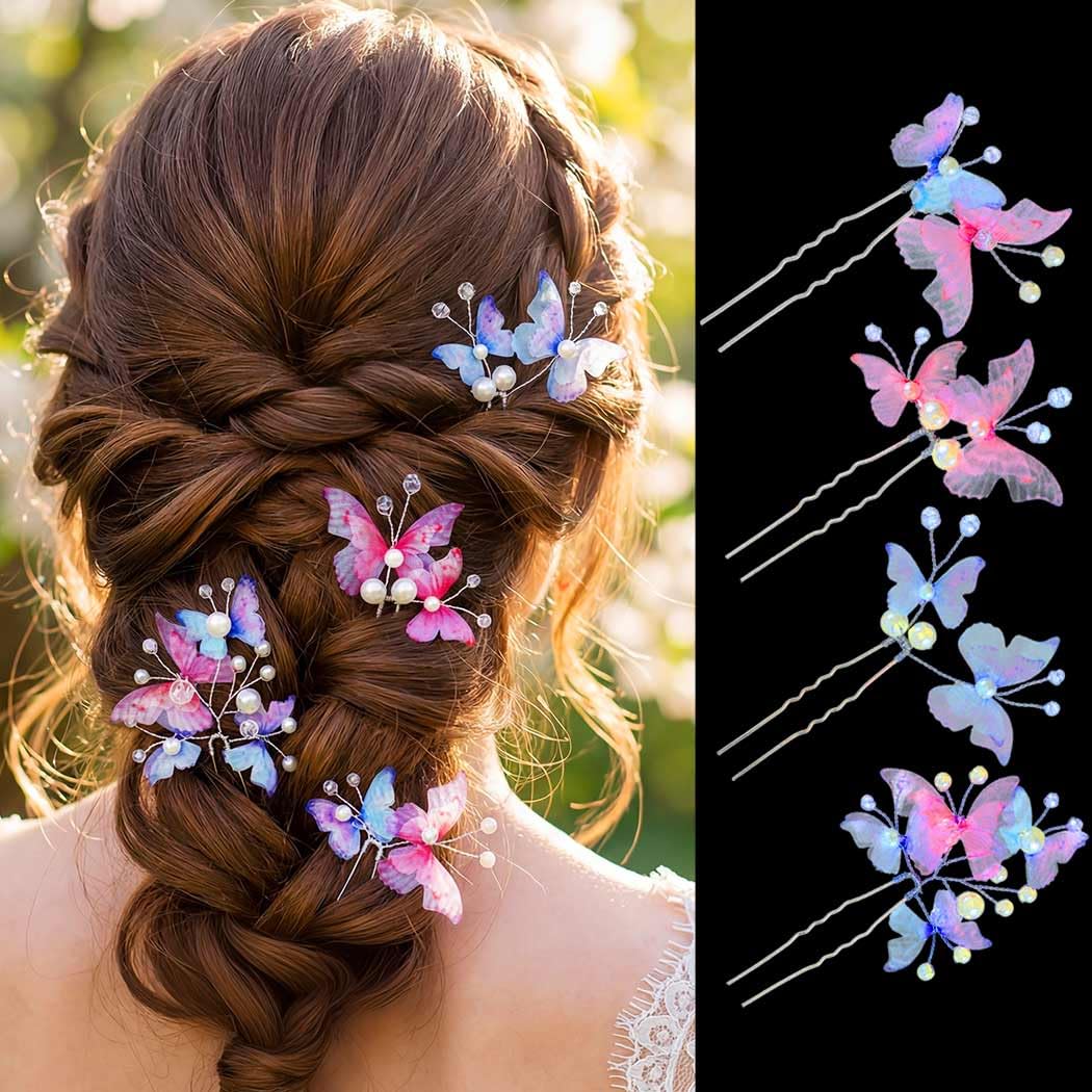 Catery Butterfly Hair Pins Fairy Girls Hair Pieces Wedding Hair Accessories for Women (Pack of 4)
