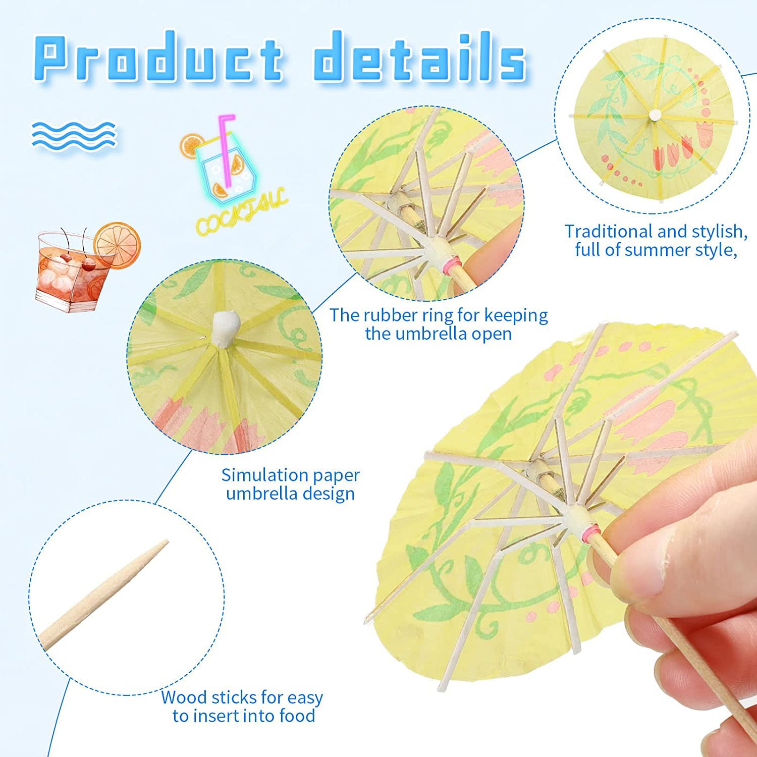 Premium Paper Folding Umbrella Tropical Hawaiian Topper Toothpicks (Pack of 10, Lemon Yellow) — Amazon image 3
