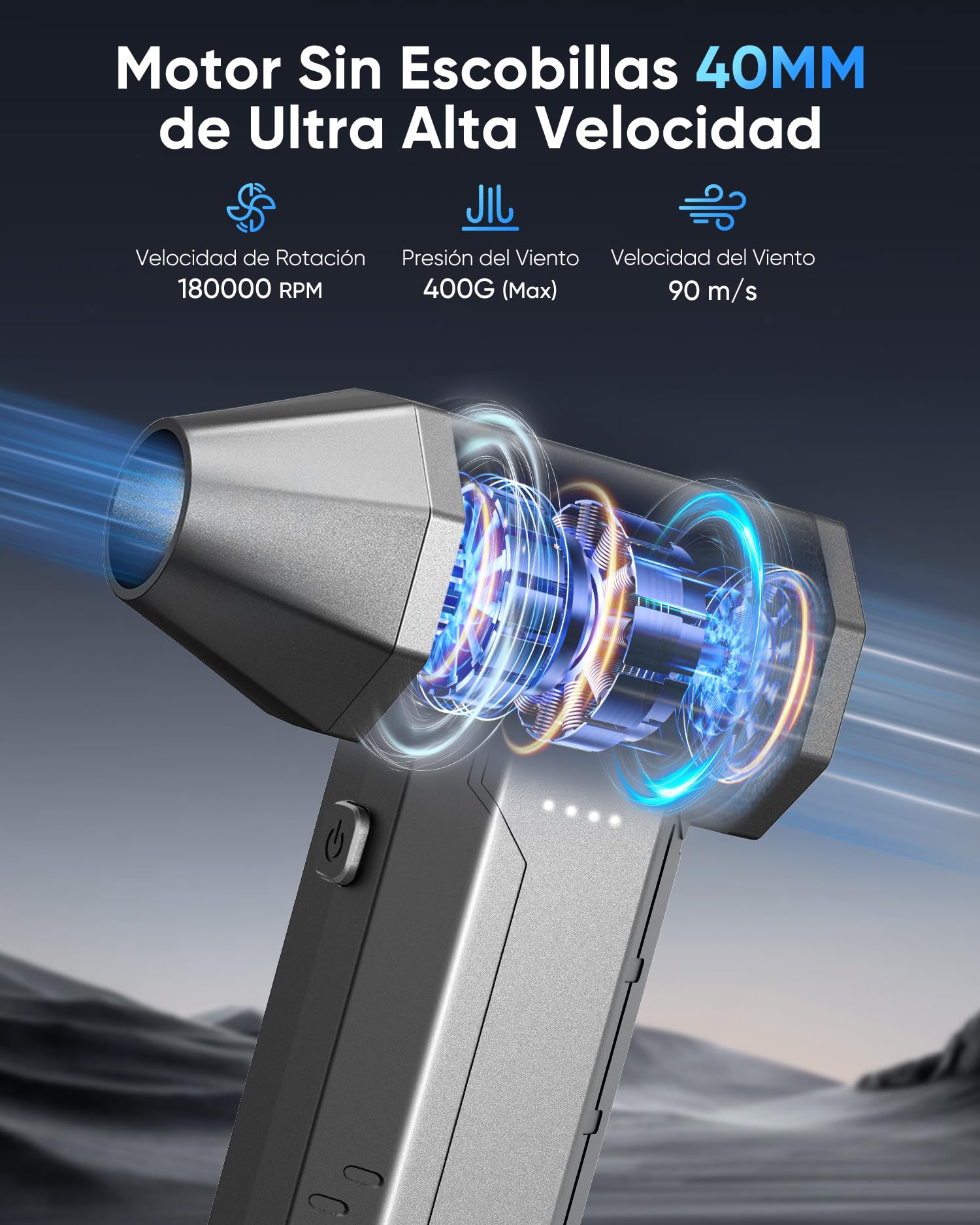 Soplador de Aire Potente, Aire Comprimido Limpieza PC 180000RPM, Mini Soplador Aire 10000 mAh Con Carga Rápida | 4 Velocidades | LED, Ideal para Limpiar Ordenadores de Juegos, Teclados y Coches