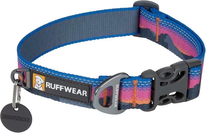 Ruffwear, Crag Dog Collar, Alpine Dusk, 11"-14" | Stylish Adventure Collar with Premium Reflective Tubelok Webbing, Side Release Buckle, Aluminum V-Ring & ID Tag Silencer