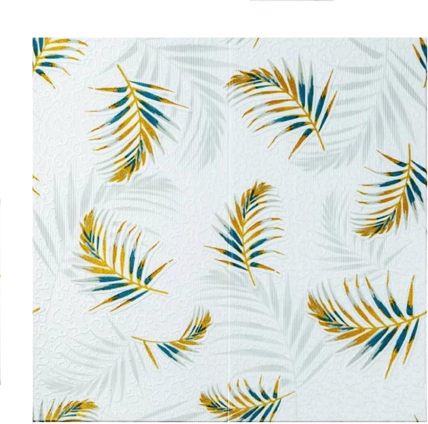Self-Adhesive 3D Wall Foam Panels,Tropical Leaf Print (Gold & Blue) PE Foam Wall Stickers Wallpaper for Living Room, Bedroom & Office Decoration,Hotel,Restaurant,Cafe Well(Pack of1 70x70 cm)