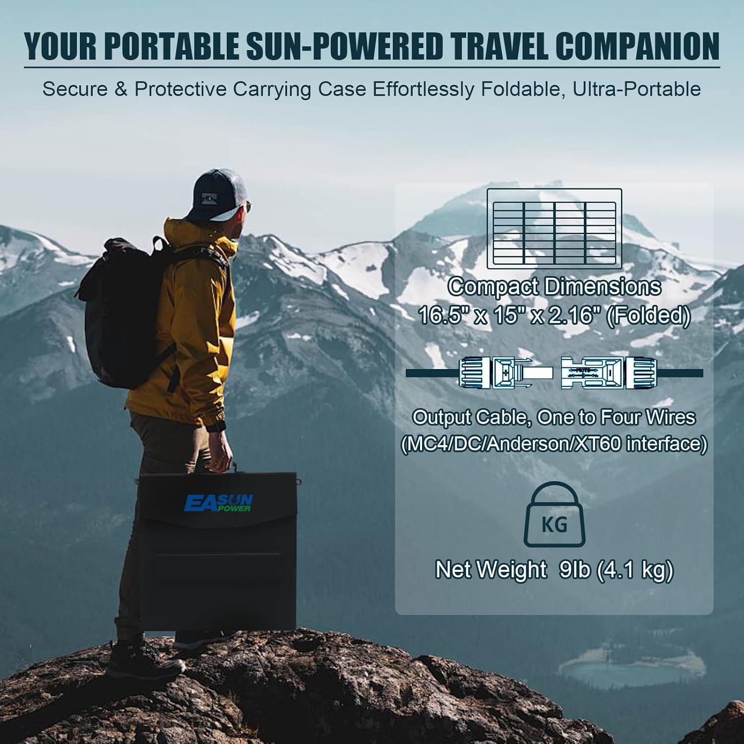 POWLAND 100W Portable Solar Panel for Power Station: 23% High-Efficiency, Foldable, Adjustable, IP65 Waterproof, Monocrystalline, 18V DC Outputs for Camping, RV, Backyard & Off-Grid