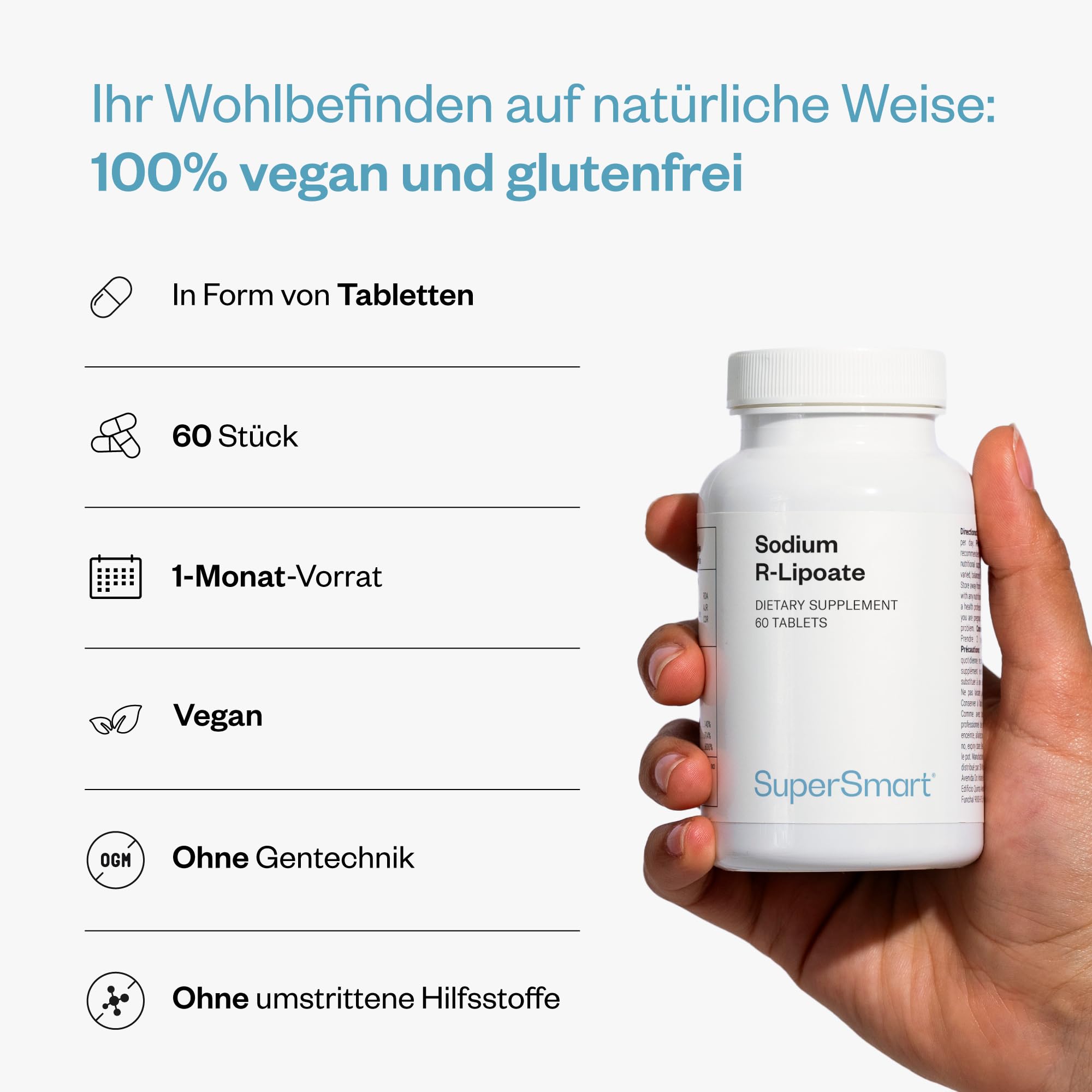 Sodium R-Lipoate (R-Alpha-Liponsäure) Nicht-GVO & Glutenfrei - SuperSmart