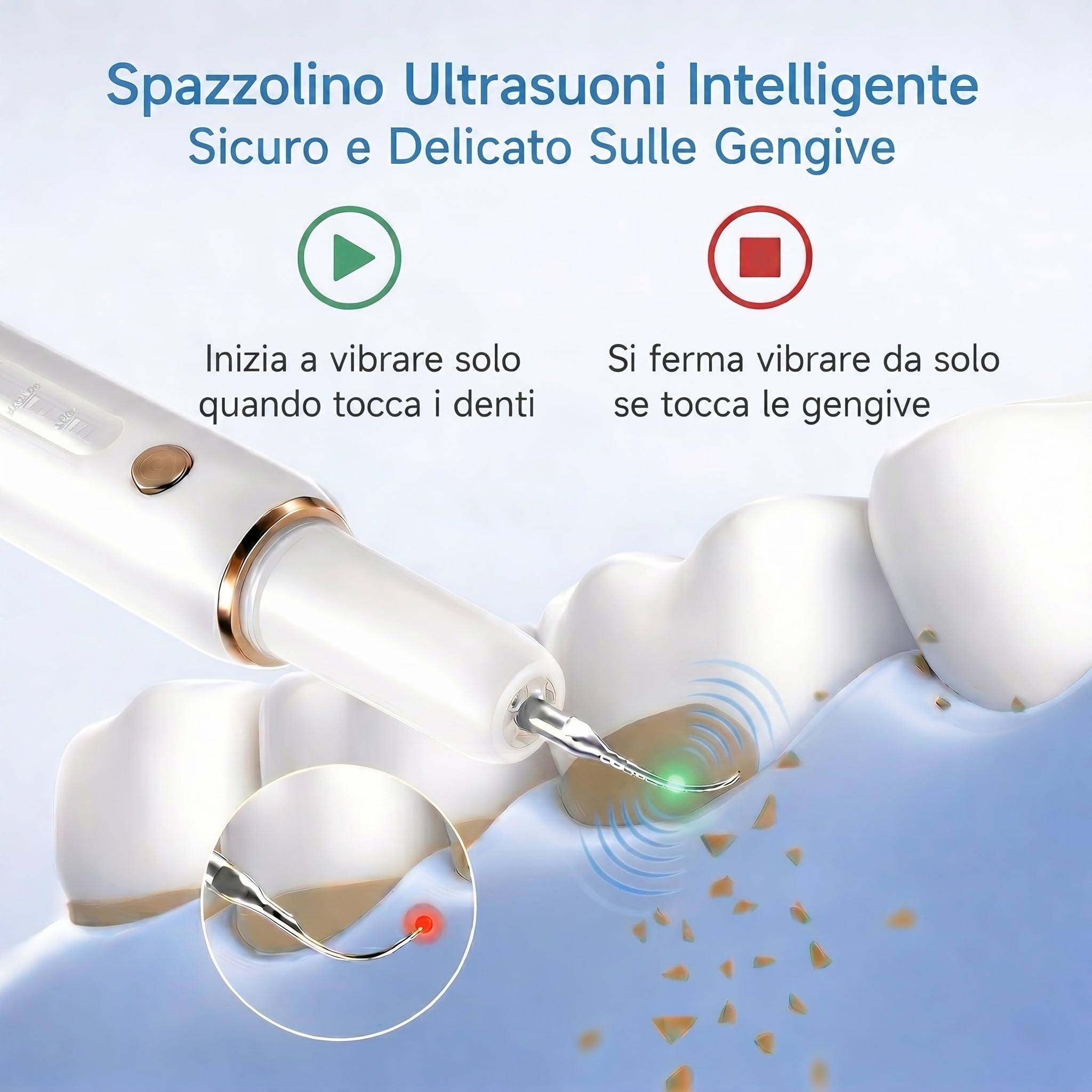 Kit Pulizia Denti Tartaro，Spazzolino Elettrico Ultrasuoni con 5 Modalità Per Rimozione Placca Macchie con 5 Testine Intercambiabili e Luci LED Set da 13 Pezzi per Pulizia Tartaro Uso Quotidiano a Casa